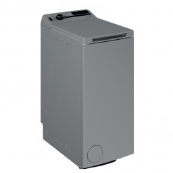 Hõbedase värvusega pealtlaetav pesumasin, mis on kitsas ja kõrge disainiga. Pealmisel paneelil asuvad juhtnupud, ning esiküljel puuduvad nähtavad aknad või displeid.